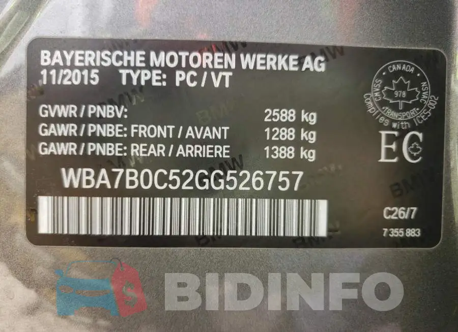 WBA7B0C52GG526757 Photo# 10