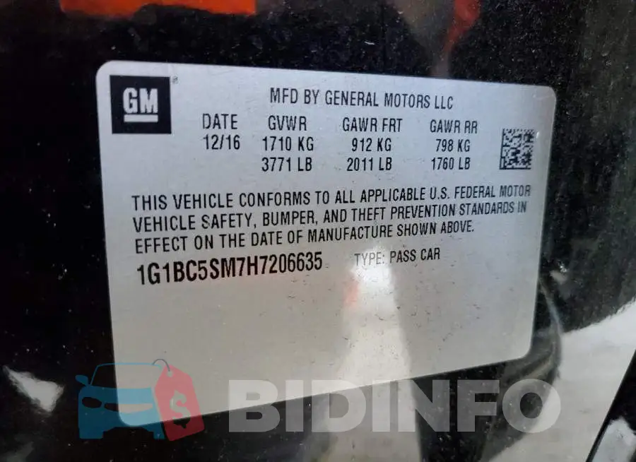 1G1BC5SM7H7206635 Photo# 10