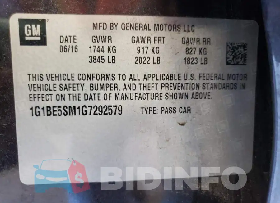 1G1BE5SM1G7292579 Photo# 10