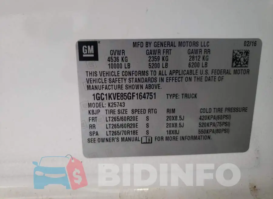 1GC1KVE85GF164751 Photo# 10