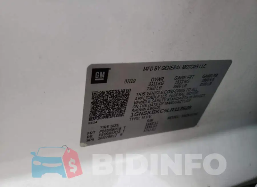 1GNSKBKC5LR112628 Photo# 10