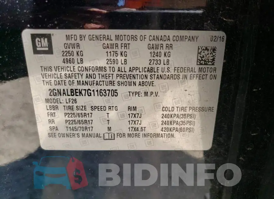 2GNALBEK7G1163705 Photo# 10