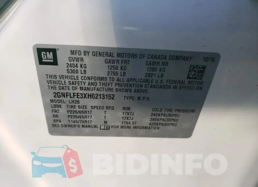 2GNFLFE3XH6213152 Photo# 10