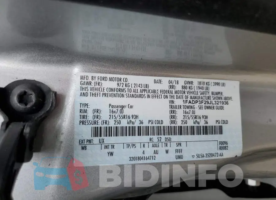 1FADP3F29JL321936 Photo# 10