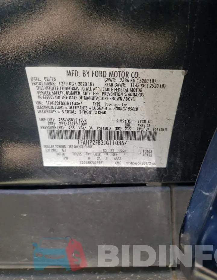 1FAHP2F83JG110367 Photo# 10
