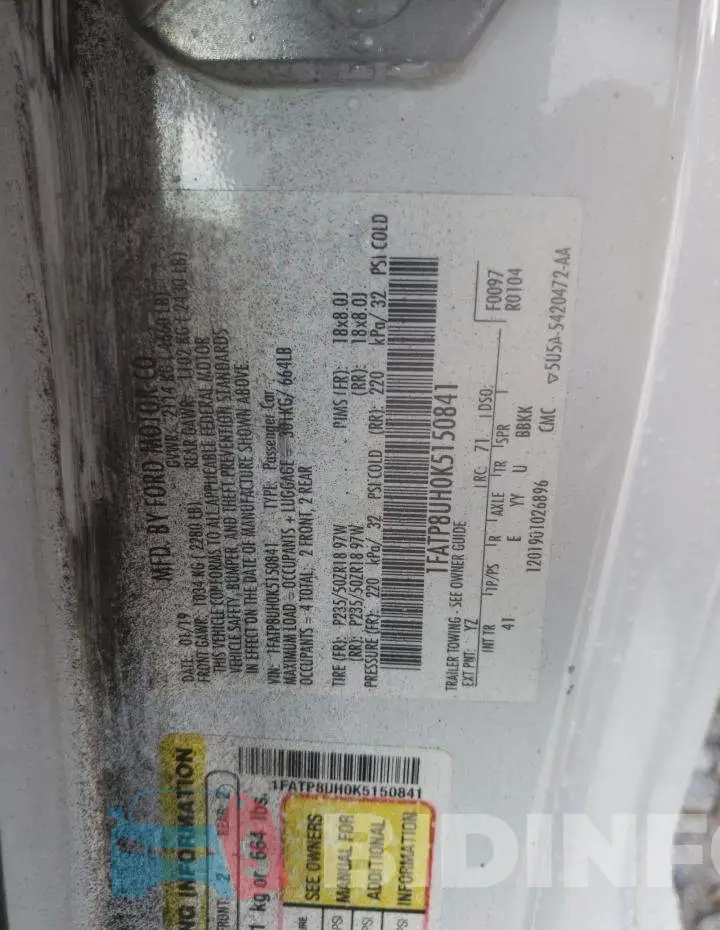 1FATP8UH0K5150841 Photo# 10