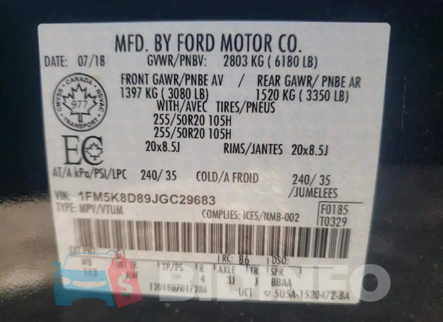 1FM5K8D89JGC29683 Photo# 10