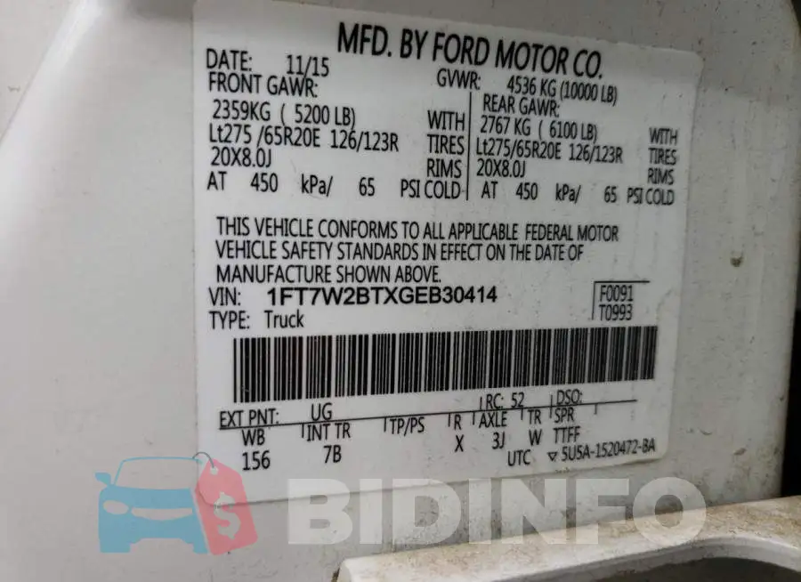 1FT7W2BTXGEB30414 Photo# 10