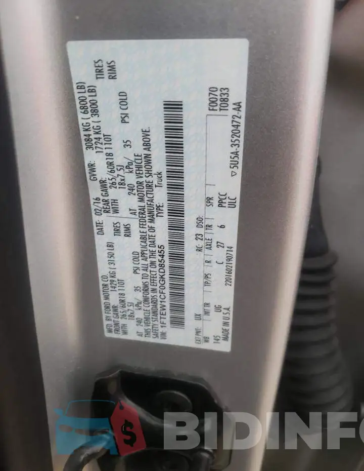 1FTEW1CF0GKD85455 Photo# 10