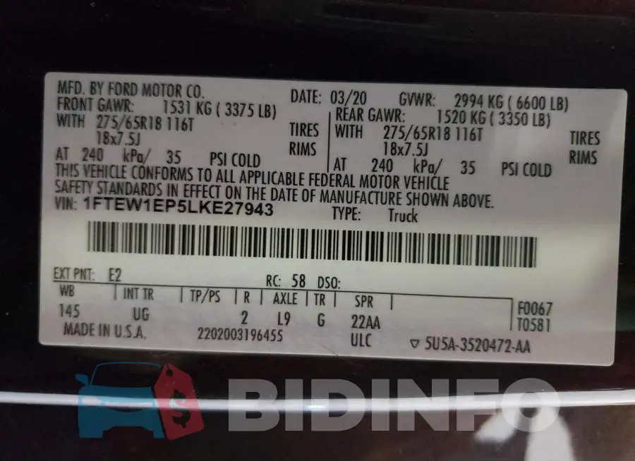 1FTEW1EP5LKE27943 Photo# 10