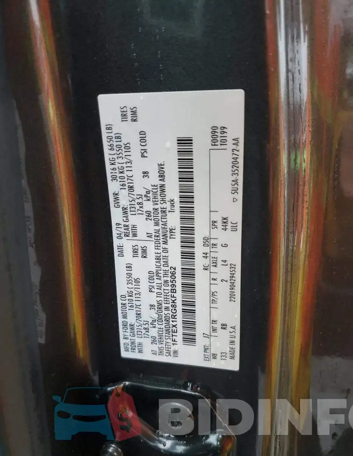 1FTEX1RG8KFB95062 Photo# 10
