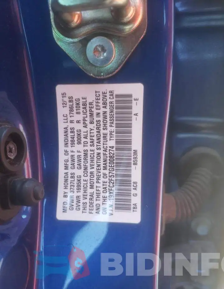 19XFC2F57GE008274 Photo# 10