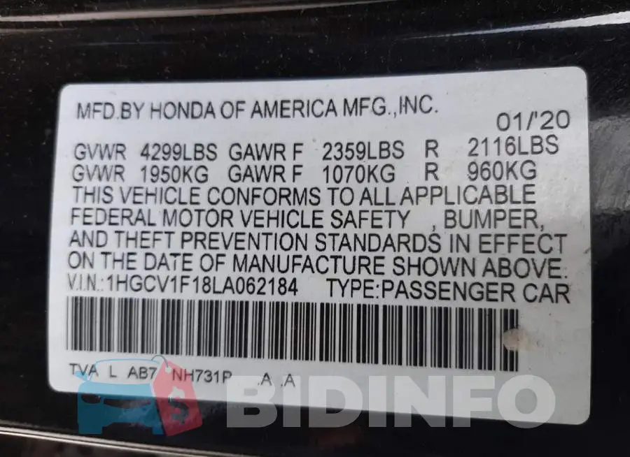 1HGCV1F18LA062184 Photo# 10