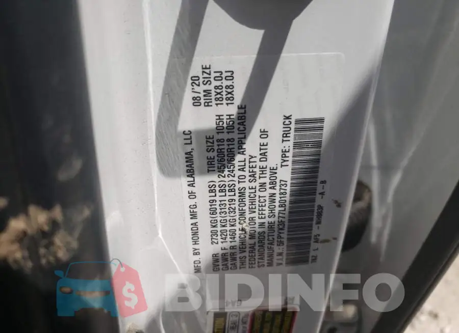 5FPYK3F77LB018737 Photo# 10