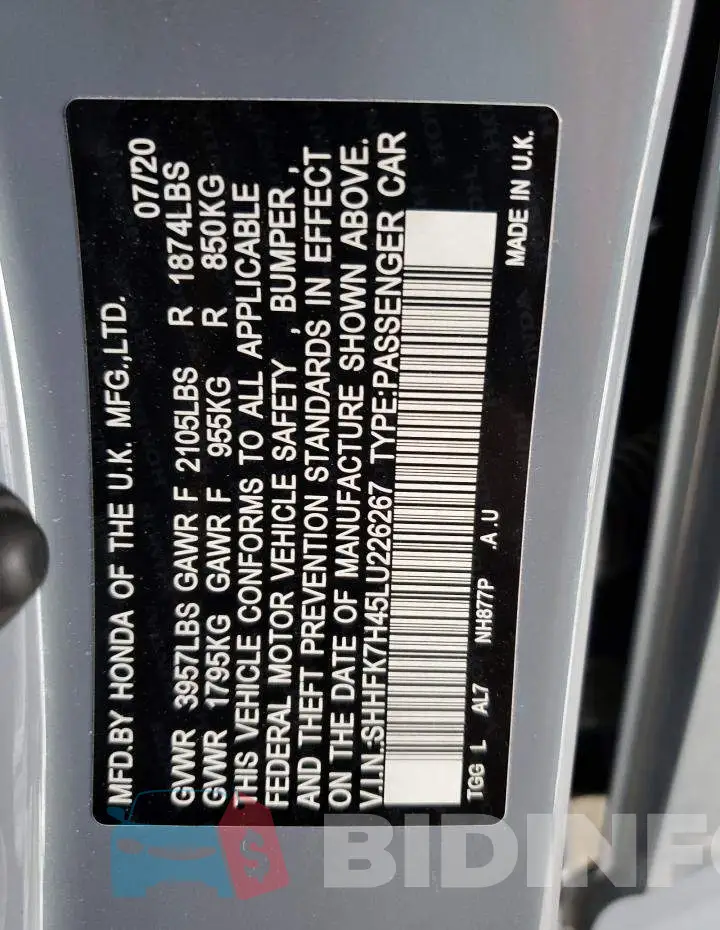 SHHFK7H45LU226267 Photo# 8