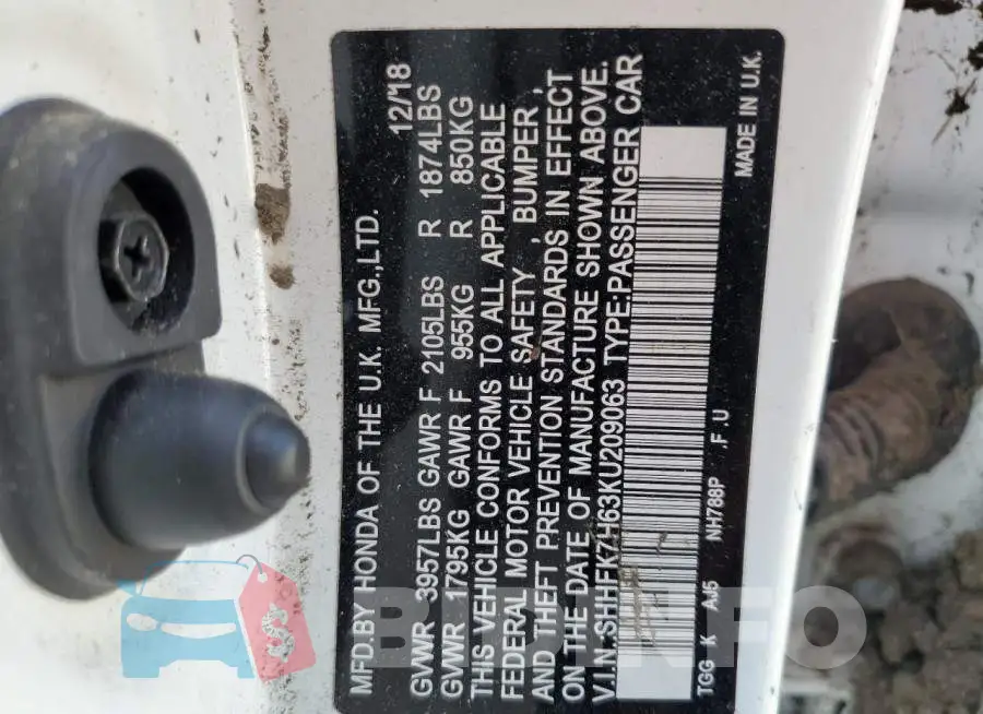 SHHFK7H63KU209063 Photo# 10