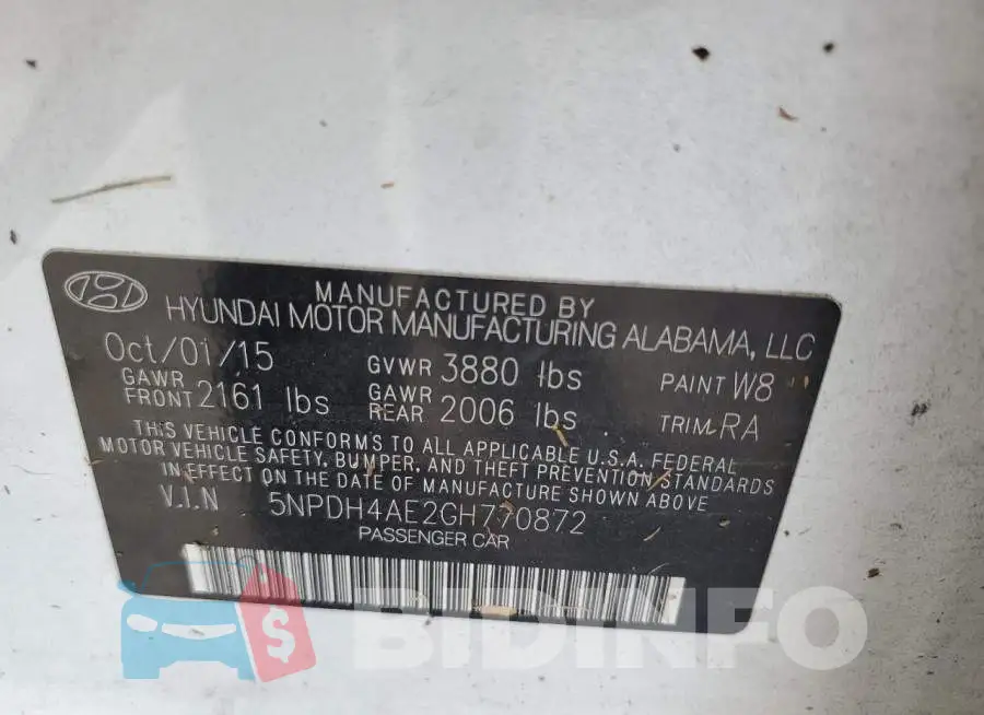 5NPDH4AE2GH770872 Photo# 10