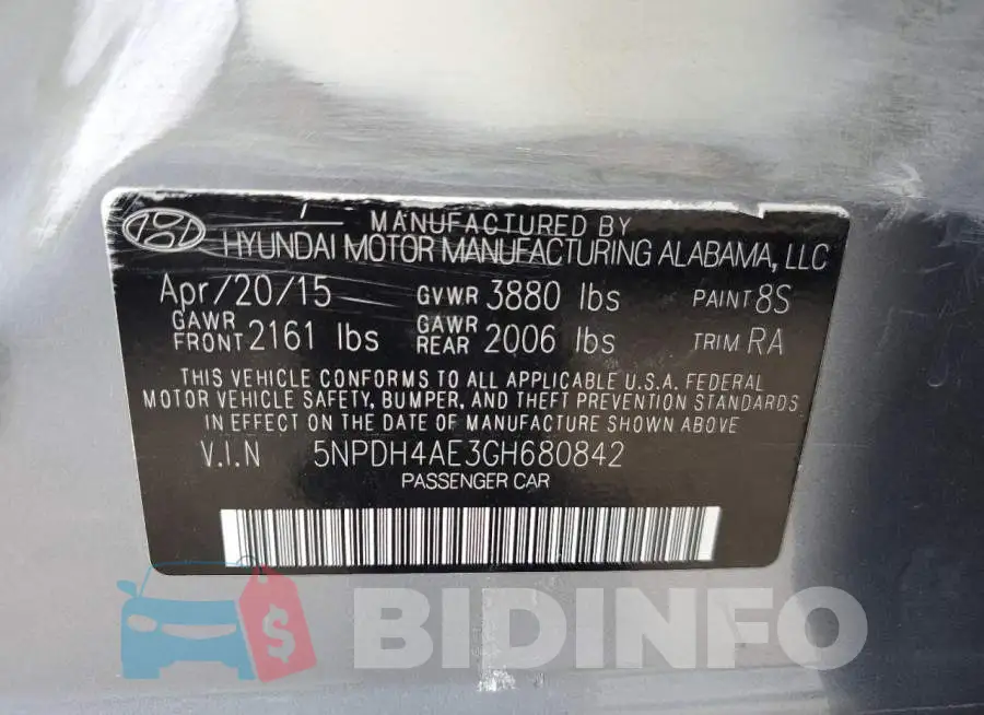 5NPDH4AE3GH680842 Photo# 10