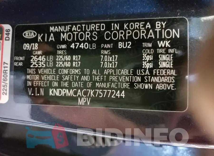 KNDPMCAC7K7577244 Photo# 10