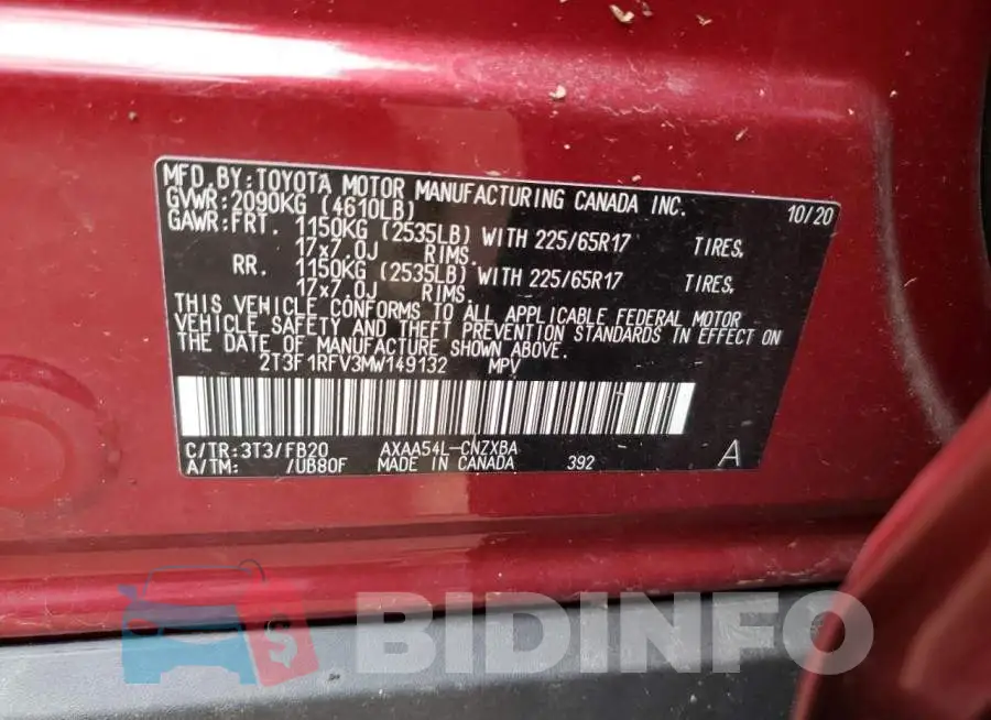 2T3F1RFV3MW149132 Photo# 10