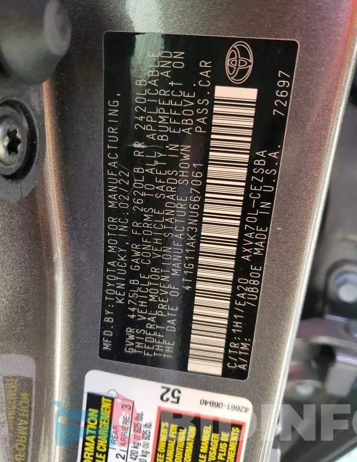 4T1G11AK3NU667061 Photo# 10