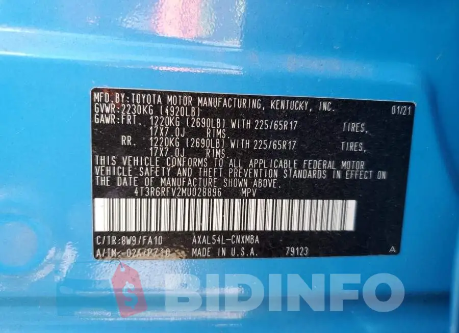 4T3R6RFV2MU028896 Photo# 10
