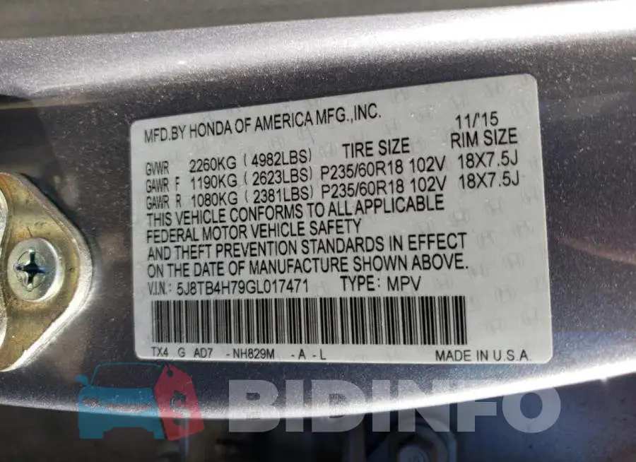 5J8TB4H79GL017471 Photo# 10