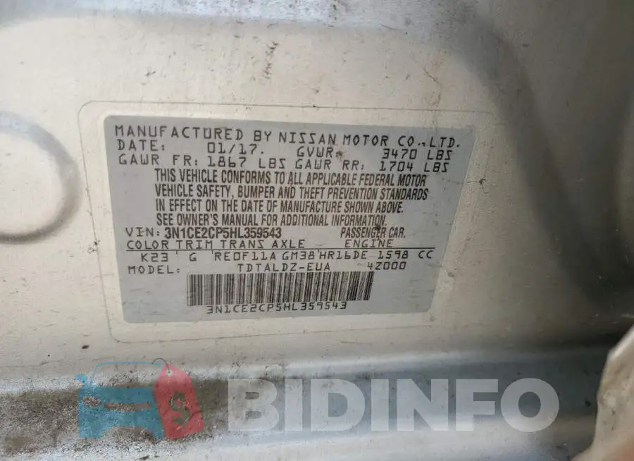 3N1CE2CP5HL359543 Photo# 10