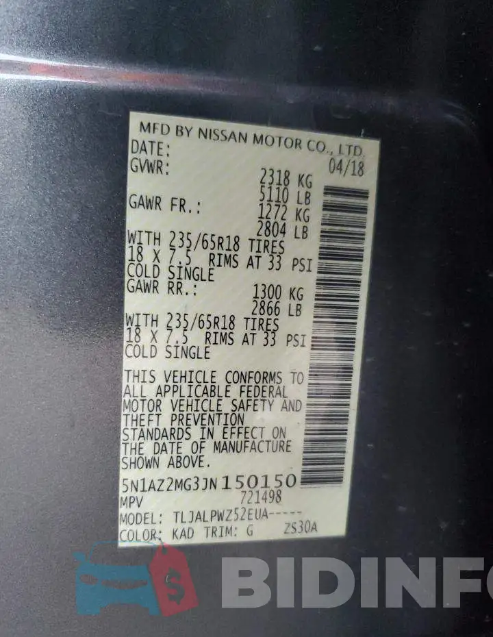 5N1AZ2MG3JN150150 Photo# 10
