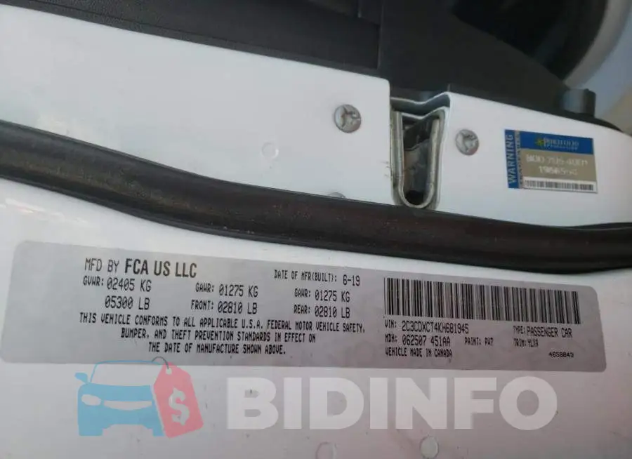2C3CDXCT4KH681945 Photo# 10