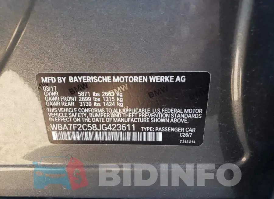 WBA7F2C58JG423611 Photo# 10