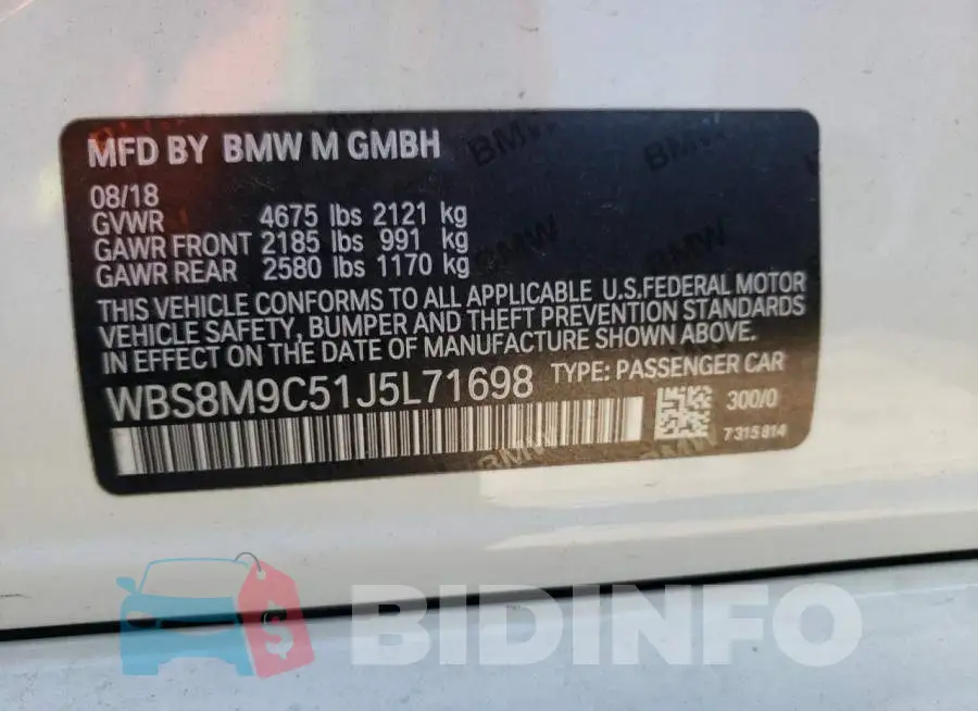 WBS8M9C51J5L71698 Photo# 10