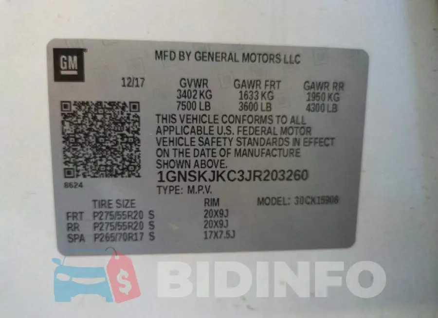 1GNSKJKC3JR203260 Photo# 10