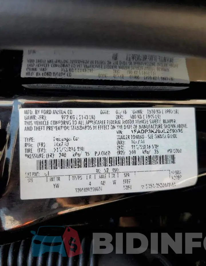 1FADP3K20JL259395 Photo# 10