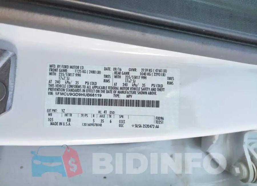 1FMCU9GD9HUB68119 Photo# 10