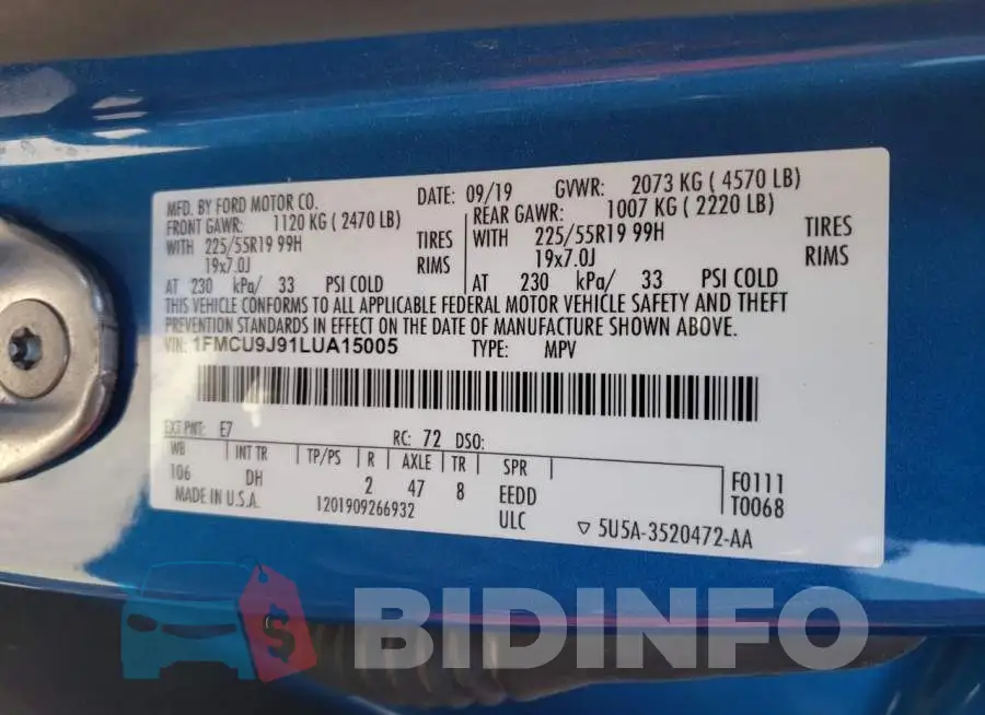 1FMCU9J91LUA15005 Photo# 10
