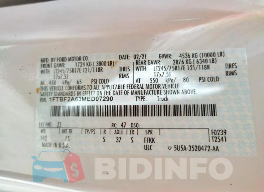1FTBF2A63MED07290 Photo# 10