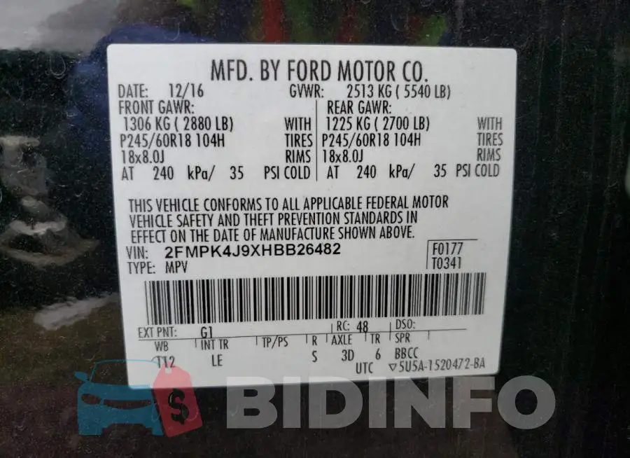 2FMPK4J9XHBB26482 Photo# 10