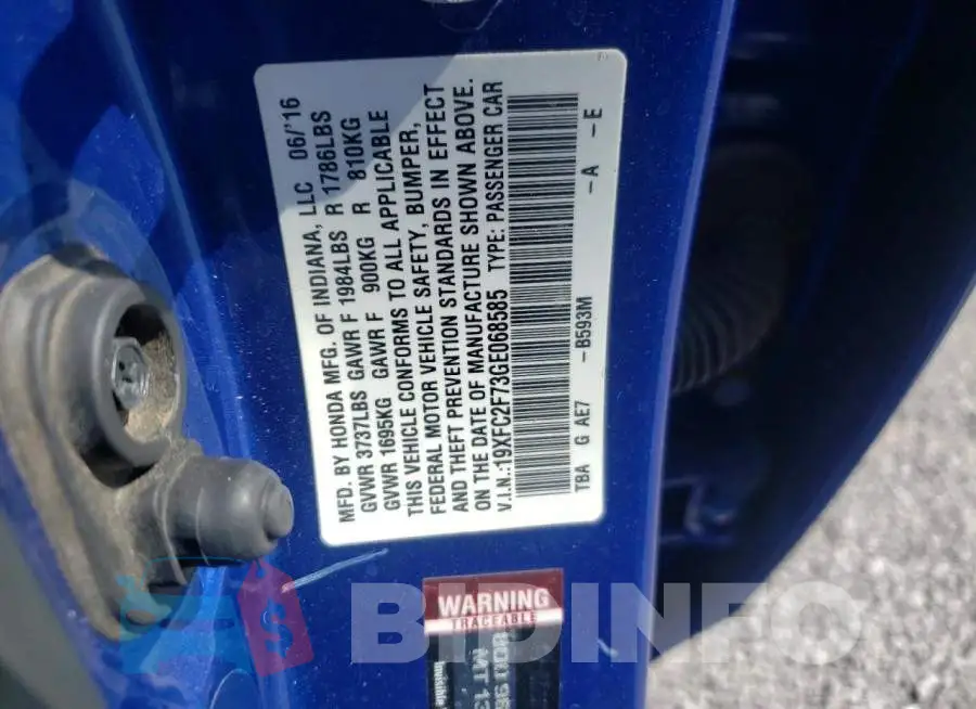 19XFC2F73GE068585 Photo# 10