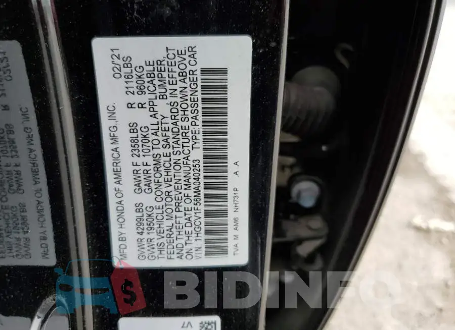 1HGCV1F56MA040253 Photo# 10