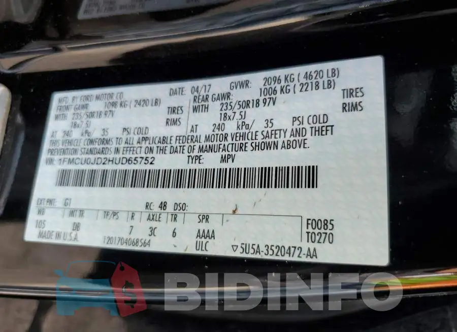1FMCU0JD2HUD65752 Photo# 10