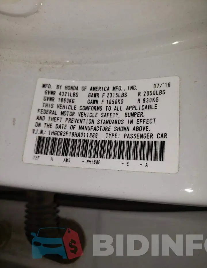 1HGCR2F19HA011889 Photo# 10