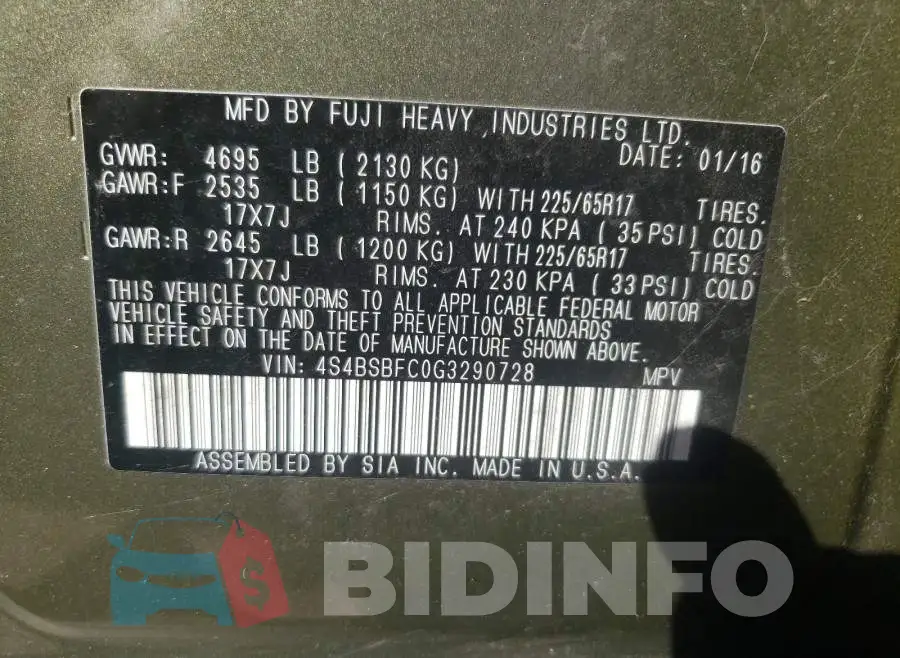 4S4BSBFC0G3290728 Photo# 10