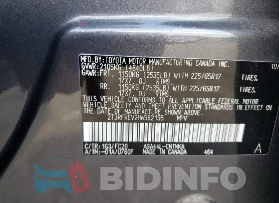 2T3RFREV2HW562195 Photo# 10