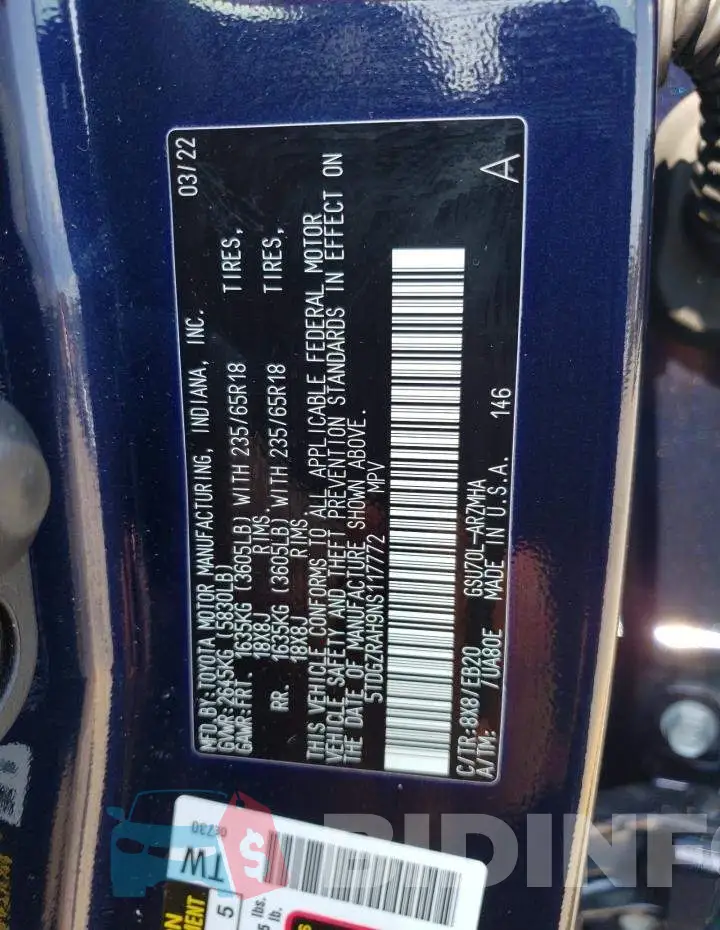 5TDGZRAH9NS117772 Photo# 10