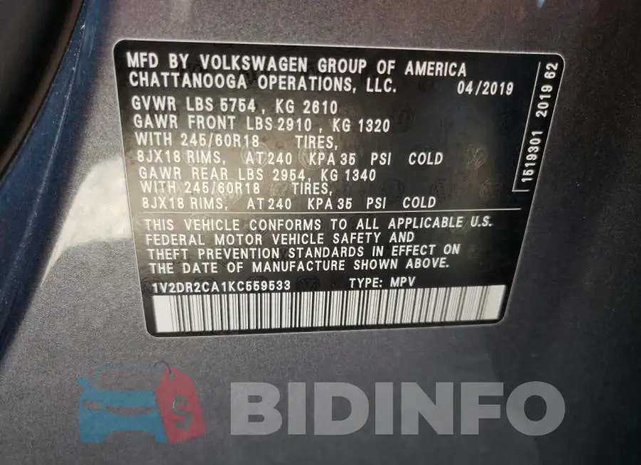 1V2DR2CA1KC559533 Photo# 10
