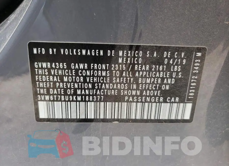 3VW6T7BU9KM188377 Photo# 10