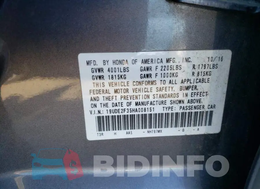 19UDE2F35HA008151 Photo# 10