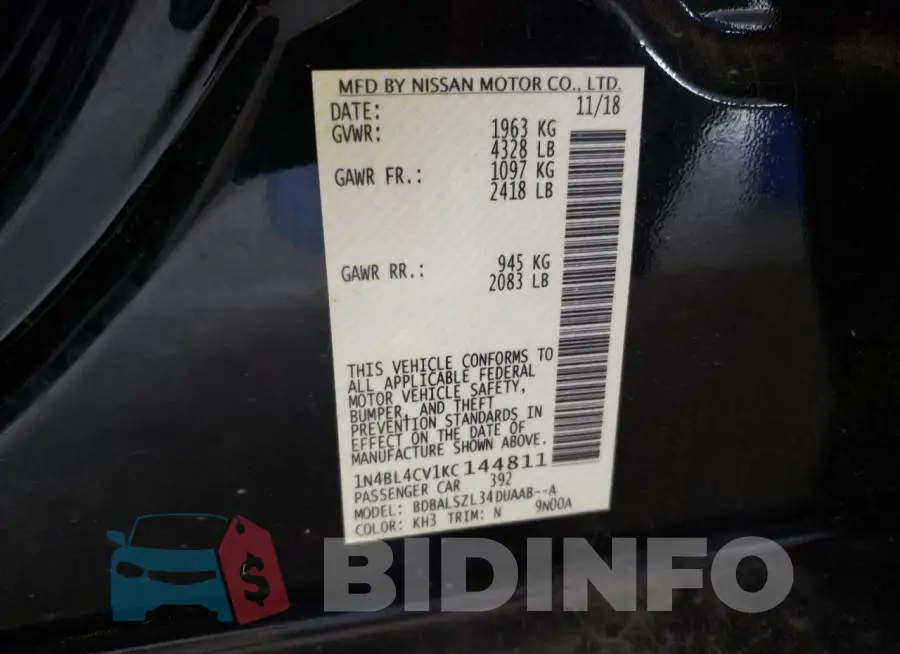 1N4BL4CV1KC144811 Photo# 10