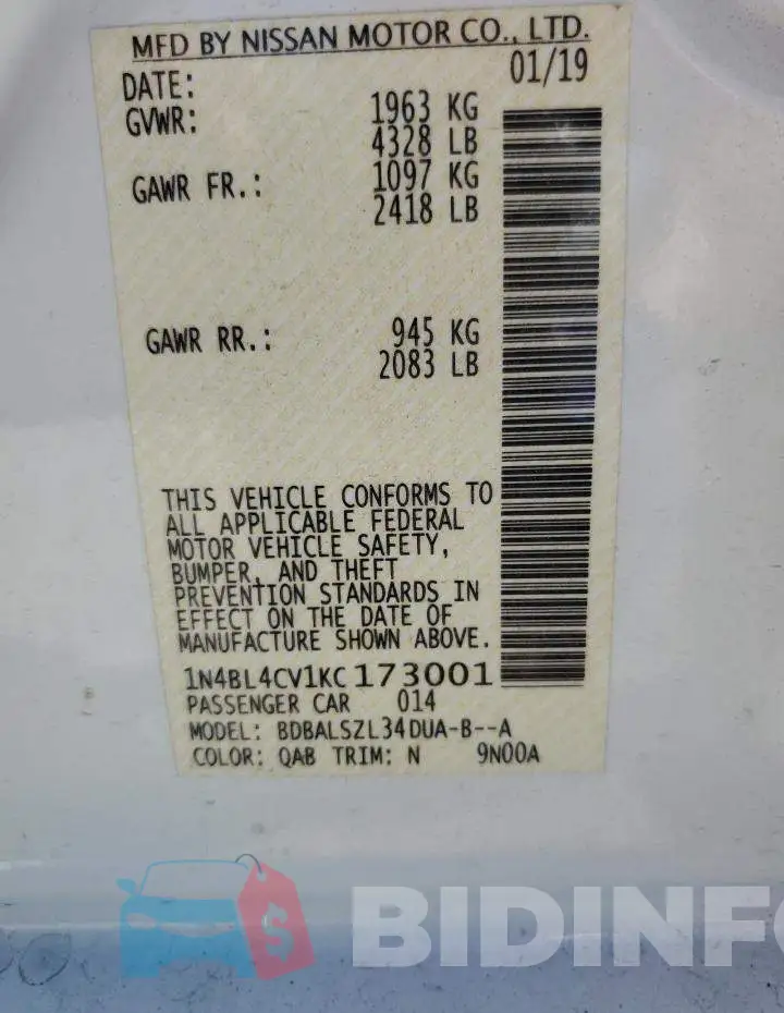 1N4BL4CV1KC173001 Photo# 10